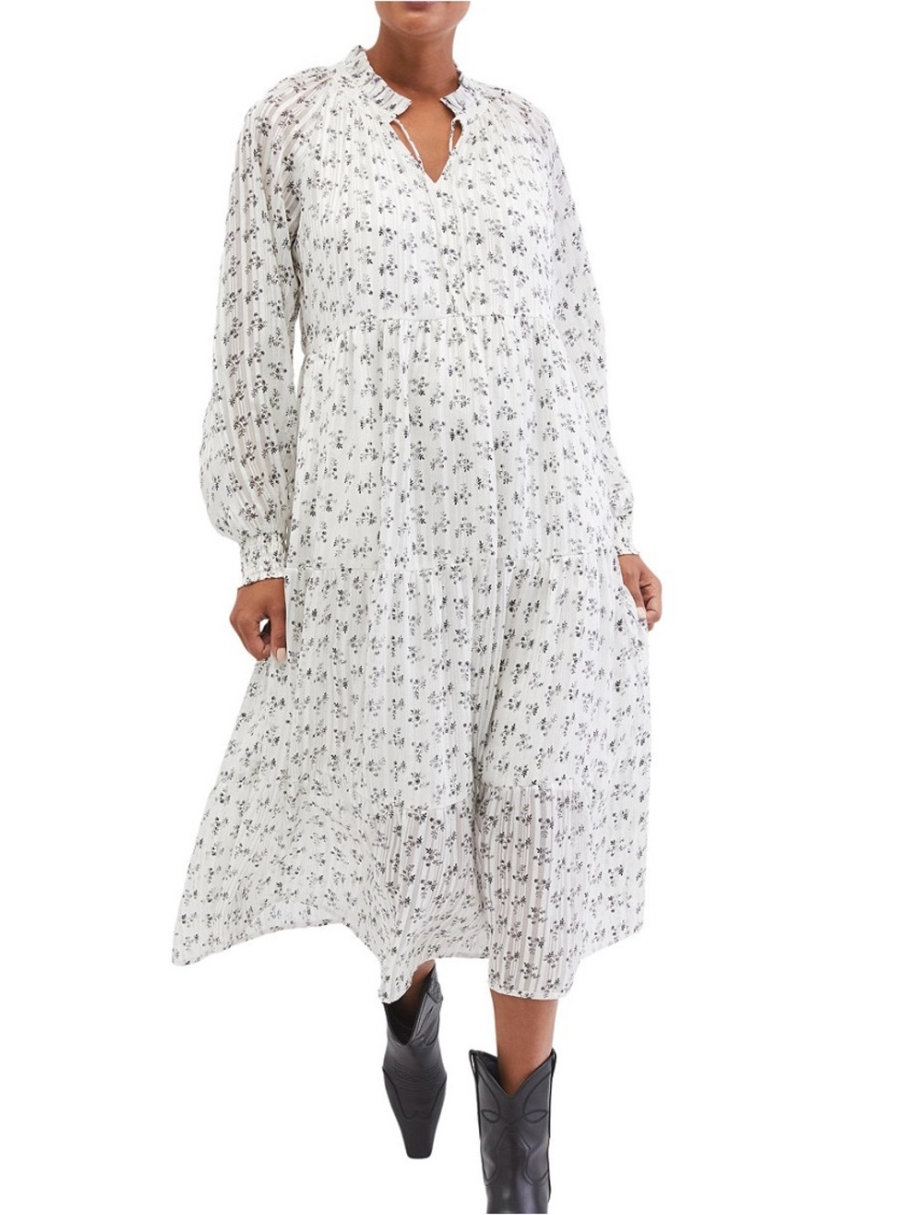 NWOT Motherhood White Floral Maxi Dress with Black Print (Size XS-M)